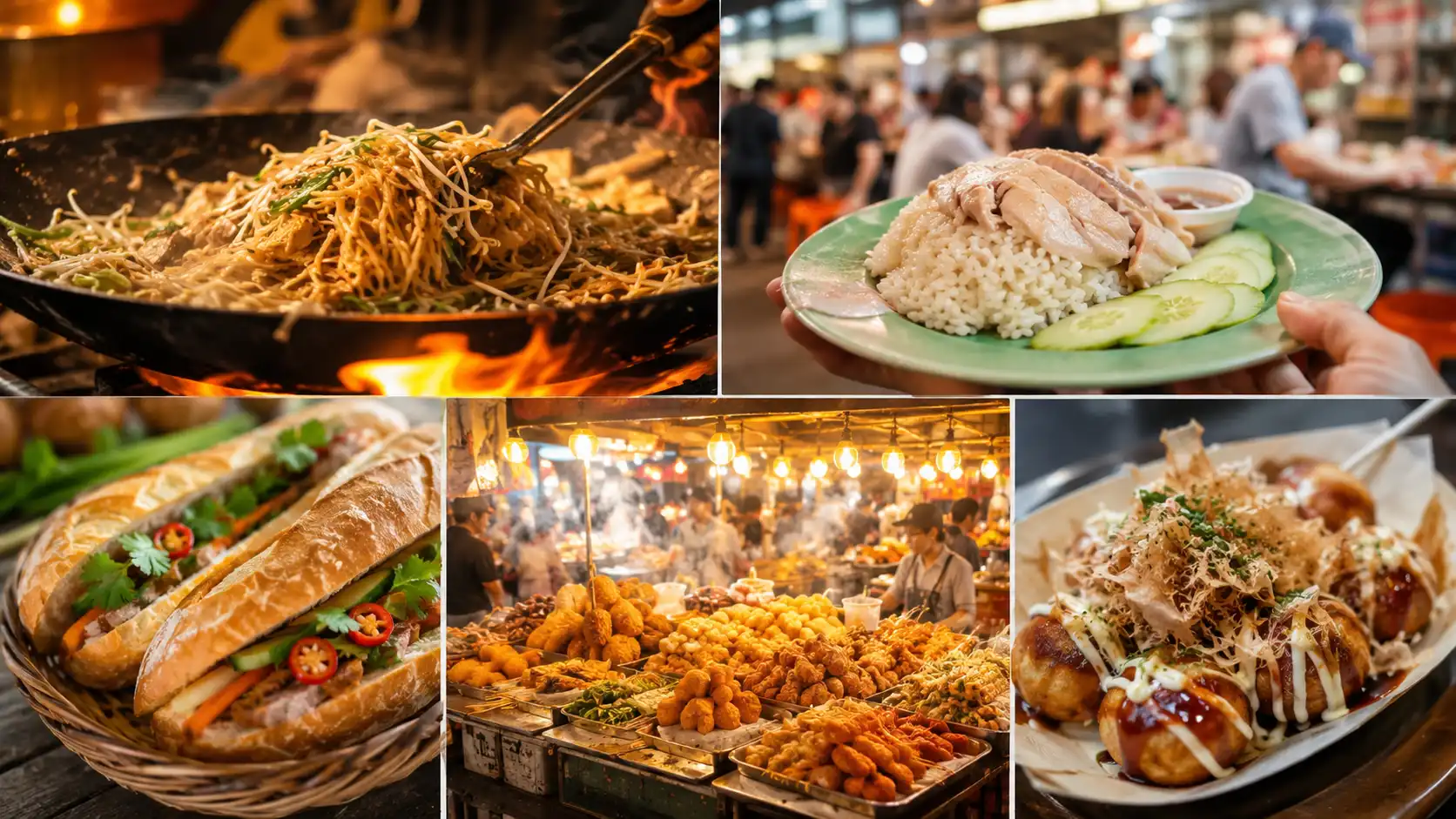 Asian street food featured image with city stalls and market dishes