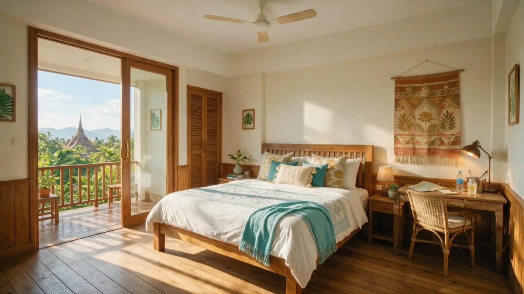 Budget travel Asia guesthouse room with simple clean stay